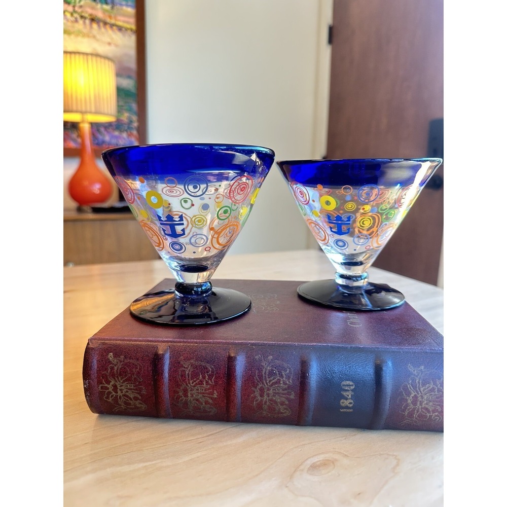 Kosta Boda Royal Caribbean Hand Blown Margarita Cocktail Glasses Cobalt Clear